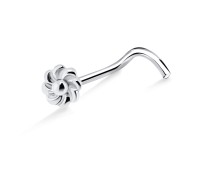 Twisted Flower Silver Curved Nose Stud NSKB-725